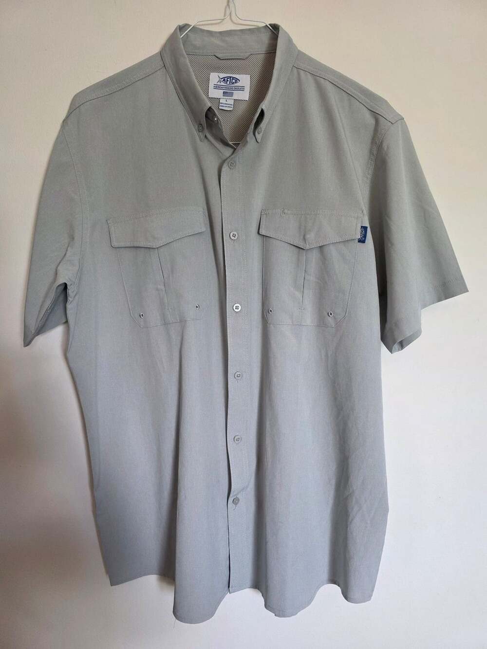 AFTCO Short Sleeve Fishing Shirt Size L Gray Button Down
